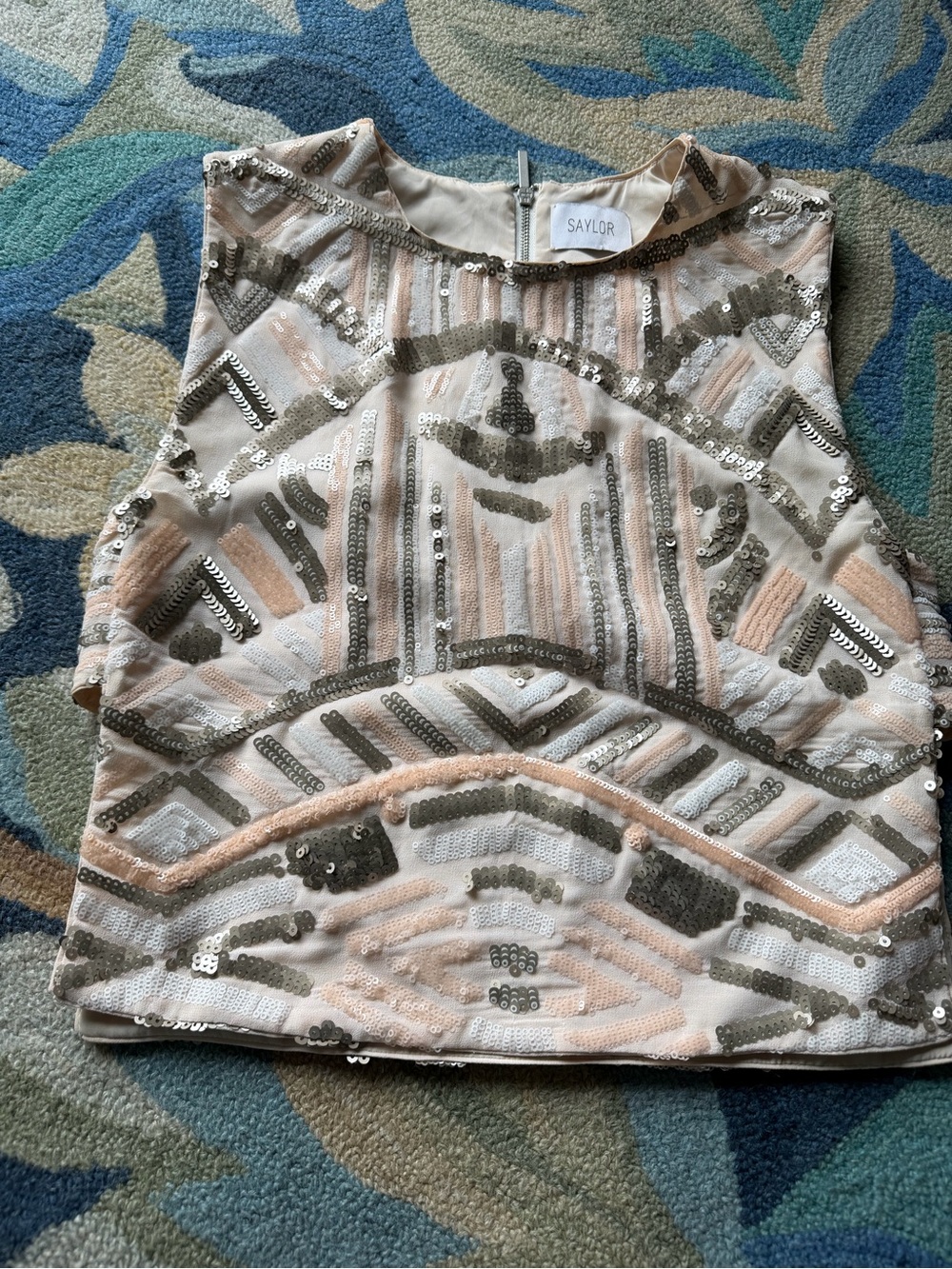 Saylor Blush + Gold Sequin Art Deco Top - EUC size small